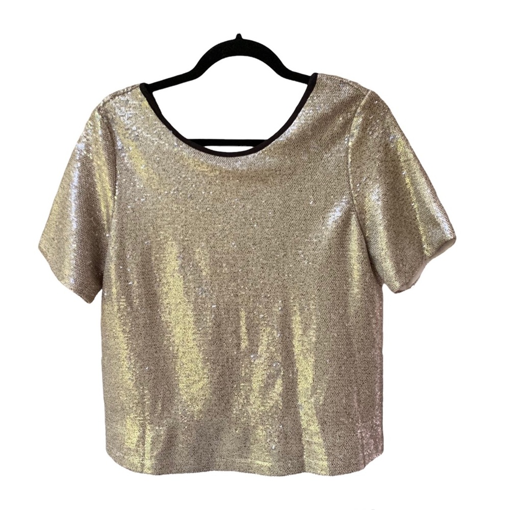 NWT By Together Leandria Sequin Gold Metallic Boxy Top. Holidays Demure